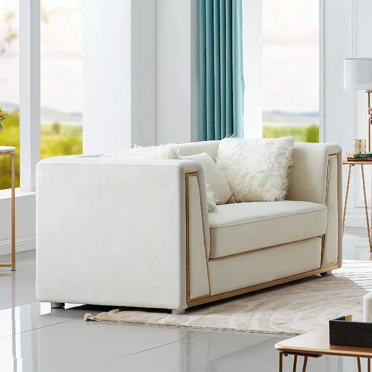 
Light Luxury Modern Upholstered Sectional Couch Stainless Steel Living Room Leisure Sofa Sets 