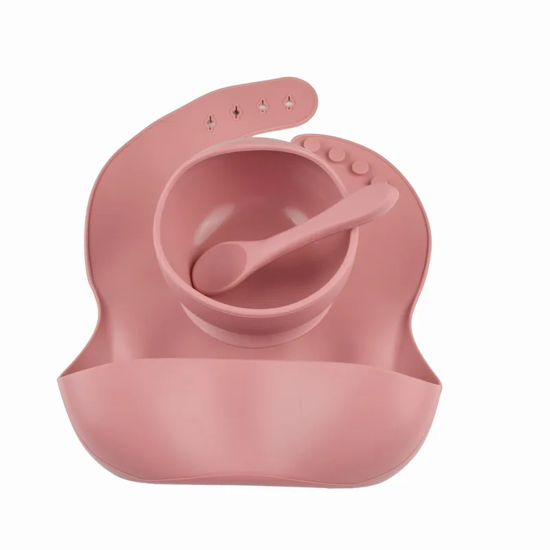 

BPA Free Reusable Durable Silicone Bibs Bowl Spoon Set EU Standard Baby Bib and Bowl Set, Multicolors