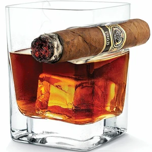 Image of Whiskey Glass With Cigar Holder Old Fashion Ultra Clear Cigar Glass for Wine Bourbon Brandy Beer Liquor Cup for Cigar Cigarette
