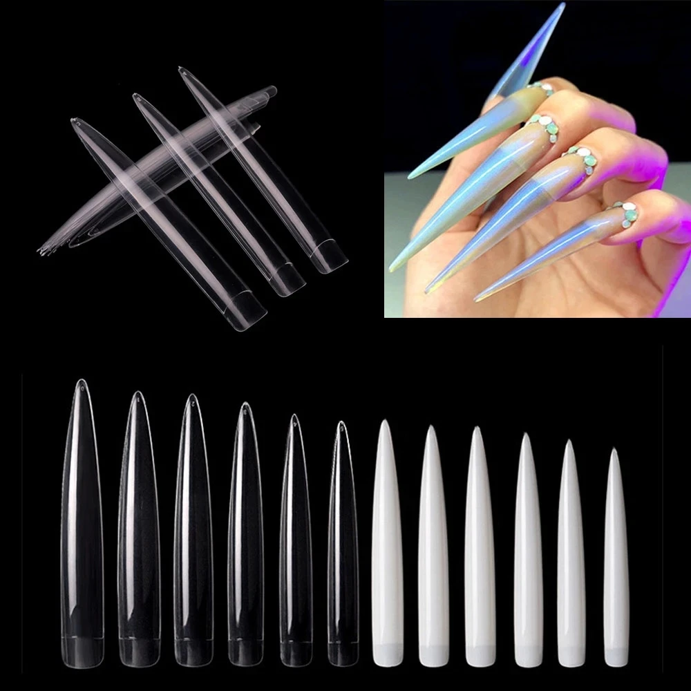 

50Pcs/bag XXL Extra Long Clear Natural False Nail Art Sharp Display Acrylic False Nail Stiletto Nail Tips