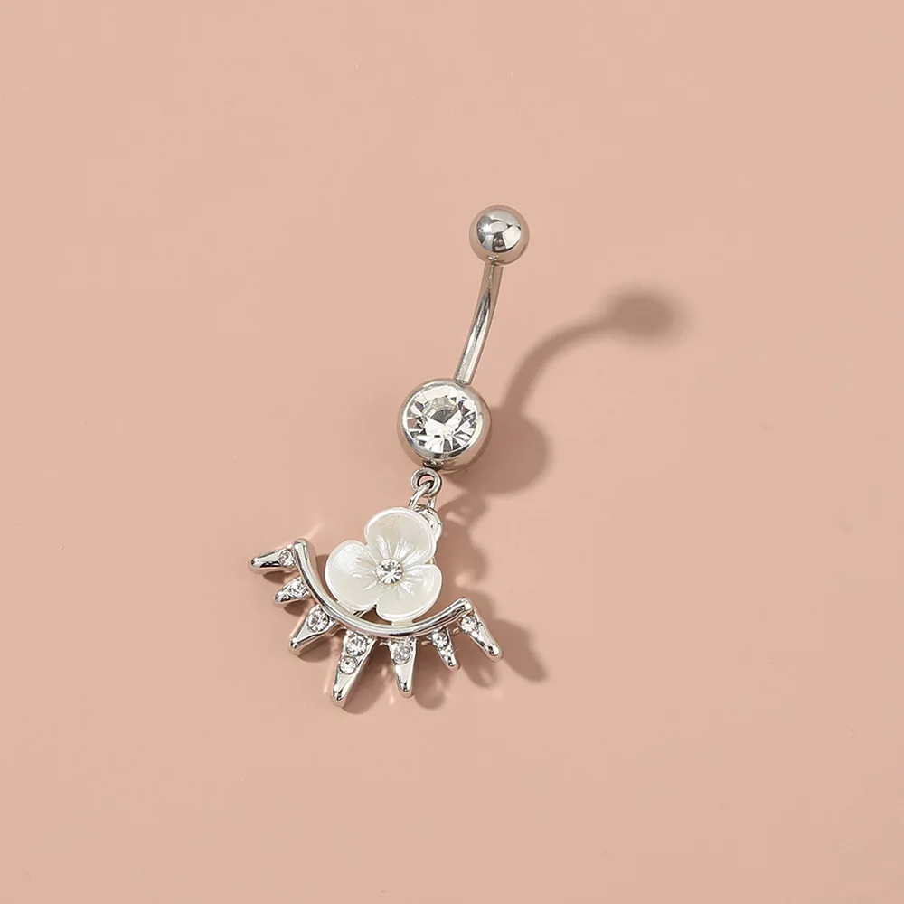 

HOVANCI Drop shipping service 5 white flower belly button piercing sunflower charm pendant Belly Button Rings, As picture