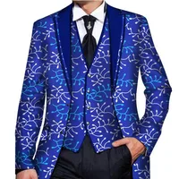 

African print cotton wholesale custom man model clothes blazer and vest suits formal set for men