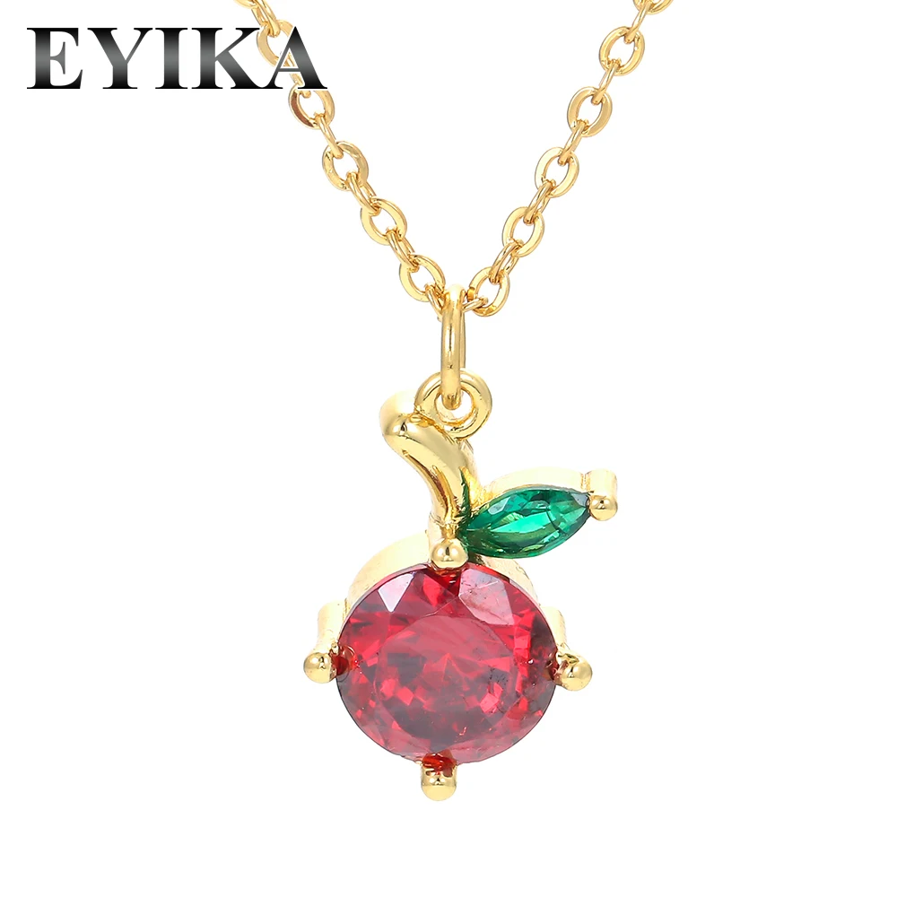 

Fashion Cute Cherry Pendant Necklace Zircon Copper Gold Plated Chain Necklace Jewelry For Women Girls, Gold;rhodium;rosegold;blackgun