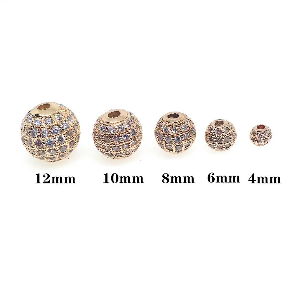 

4 Colors Available 4mm To 12mm Round Ball Crystal Rhinestone Metal Beads Micro Pave CZ Round Ball Spacer Beads For Accessories