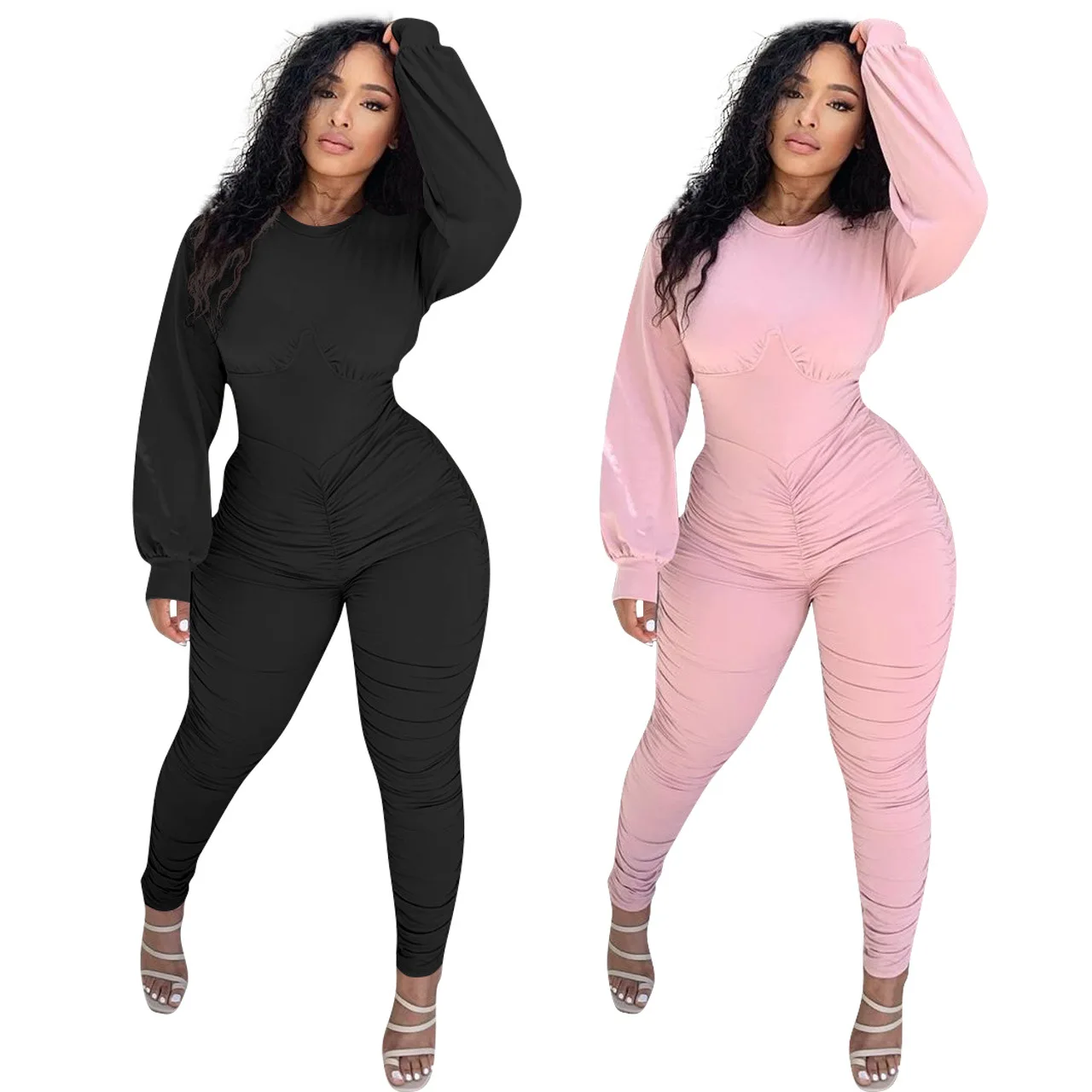 

2021 New fashionable stylish bodycon jumpsuit casual two piece set jumpsuit women