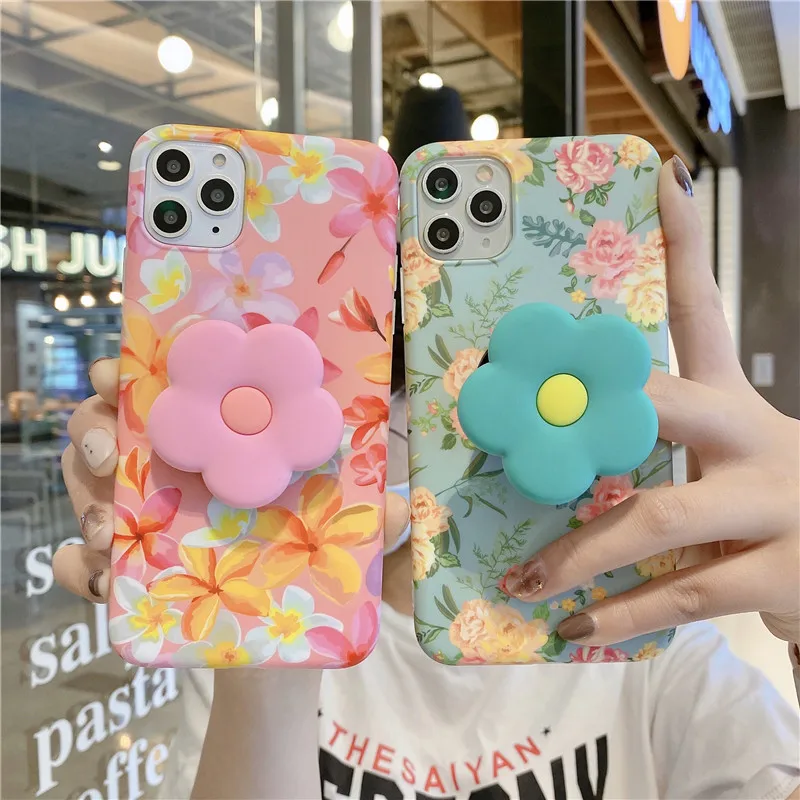 

Case for iPhone 12 11 X Xr Xs mini 12mini 11 Pro Max 8 7 Plus Stand Phone Cover Women Pretty Flower Casing