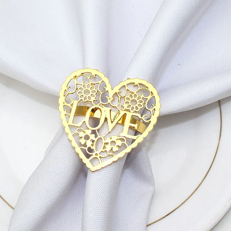 

Valentine Napkin Ring Holder Buckle Heart Love Napkin Rings for Wedding Table Decor Valentine's Day (Gold) HWW05