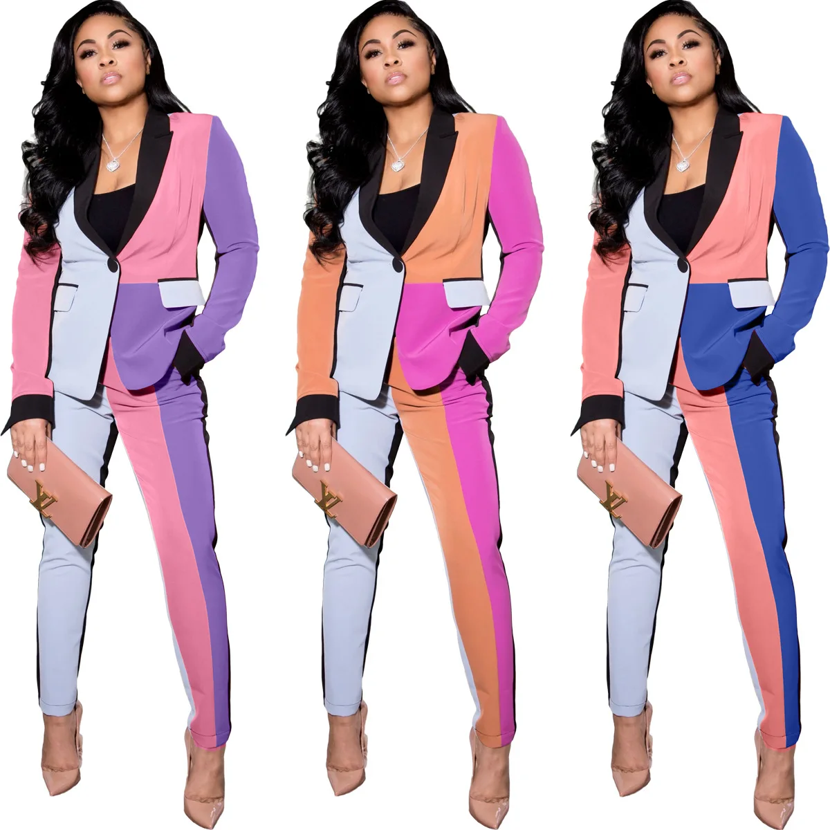 

Women Fashion Winter 2 Piece Woman Contrast Color Two Piece Set Casual Women Suits