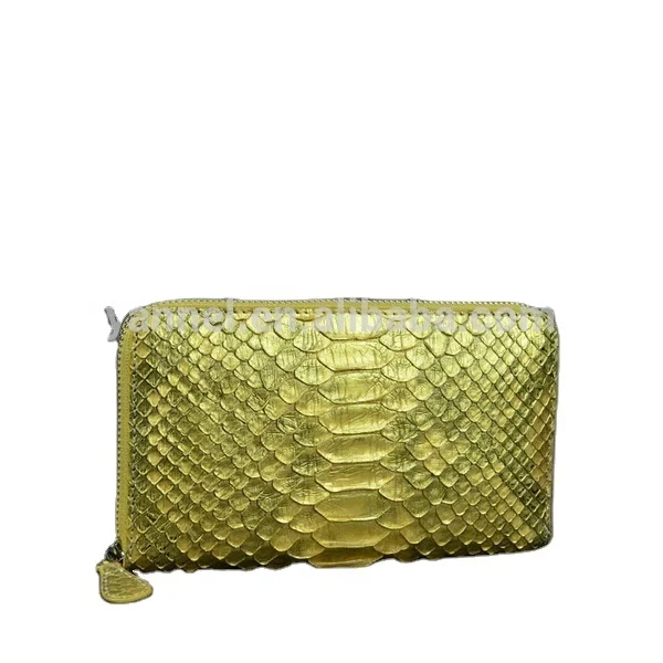 

Gold zipper python wallet lady wallet exotic long wallet genuine leather zip purse for sale wholesale leather products