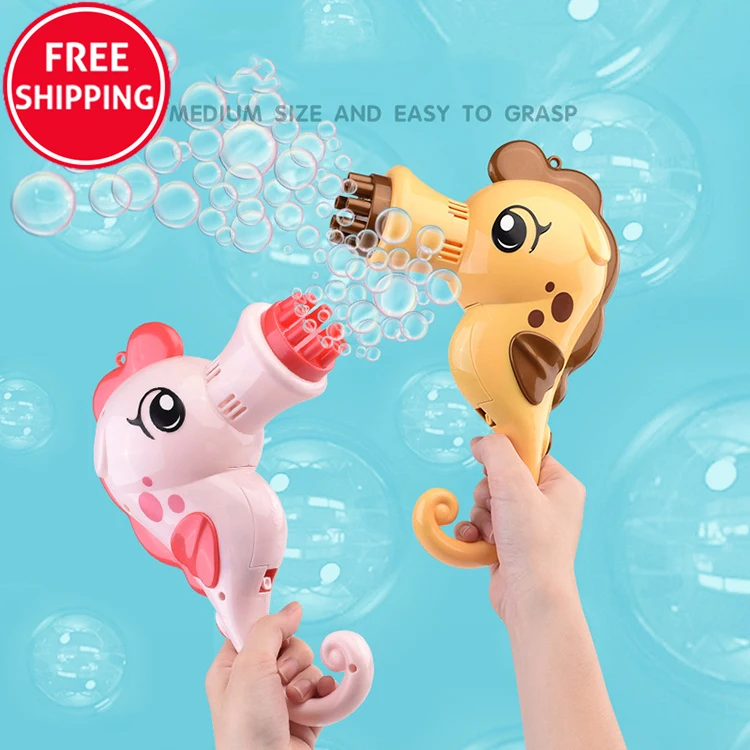 

FREE SHIPPING Hippocampus kids toys pistola burbuja bubble gun machine maker blower blaster Bubble Toys, Blue pink green