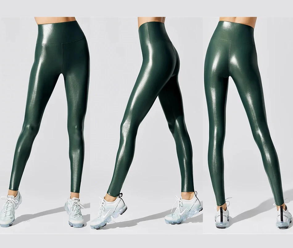 

New Shiny Wet Liquid Look Metallic Stretch yoga running Legging Pants with emerald green, Custom;thumbholes