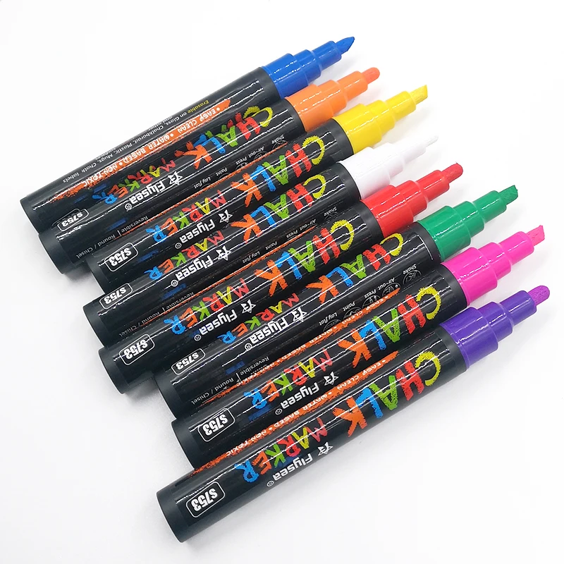 Factory Direct Liquid Chalk Markers for Kids - Set of 8 Washable Dry Erase Pens for School Menu Board & Car Window Glass