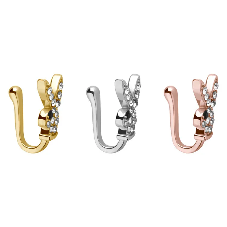 

Nose Clip Cute Rabbit U-shaped Nose Clip Stainless Steel Diamond No Perforated Nose Ring, Gold/silver/rose gold