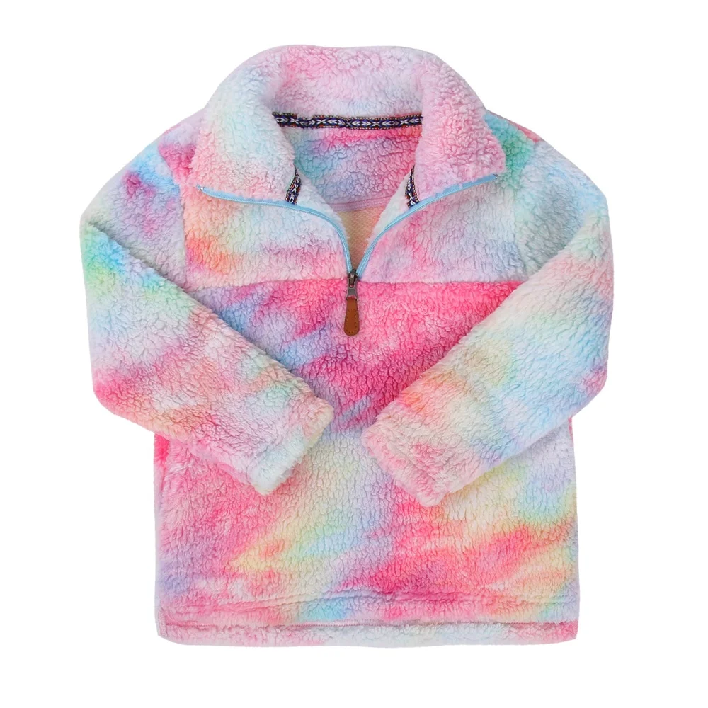 

Wholesale Winter Personalized Tie Dye Fleece Mommy and Me Zipper Sherpa Pullover, As picture