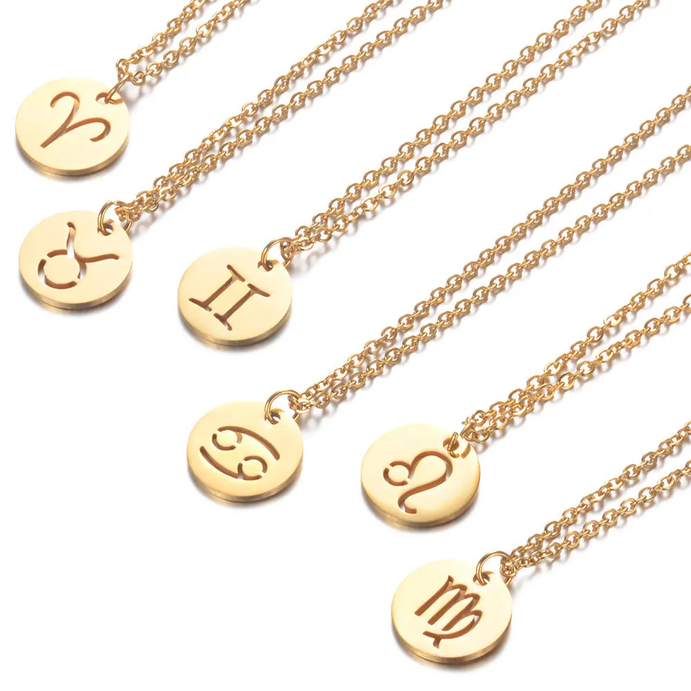 

Pendant Stainless Steel Simple Gold Design Fashion Hollow Zodiac Necklace
