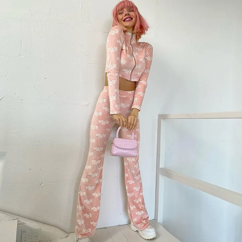 

Autumn Cardigan Zipper Stand Collar Long Sleeve High Waist Pants Casual Women's Suit Tracksuit