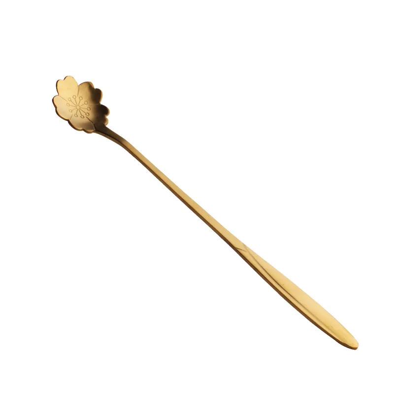 

Long Handle Cherry Blossom Spoon Creative Golden Flower Stir Spoon Stainless Steel Coffee Spoon