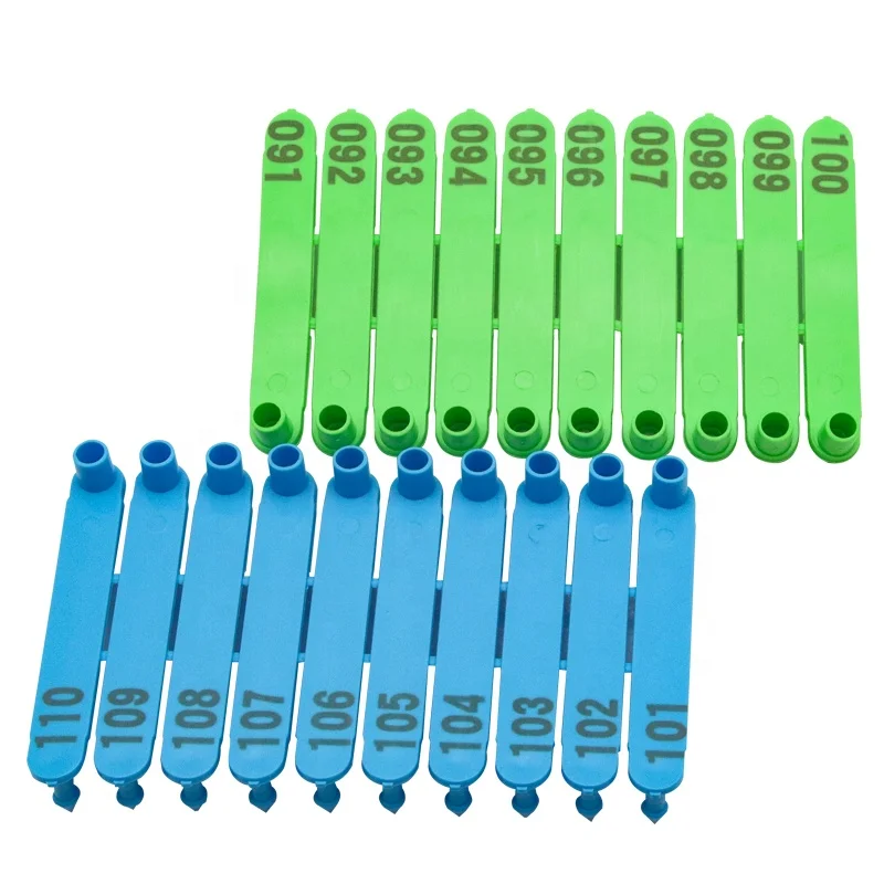 

70x10mm Long Strip One Piece Customized Number Blue Green Color Goat Animal Ear Tag