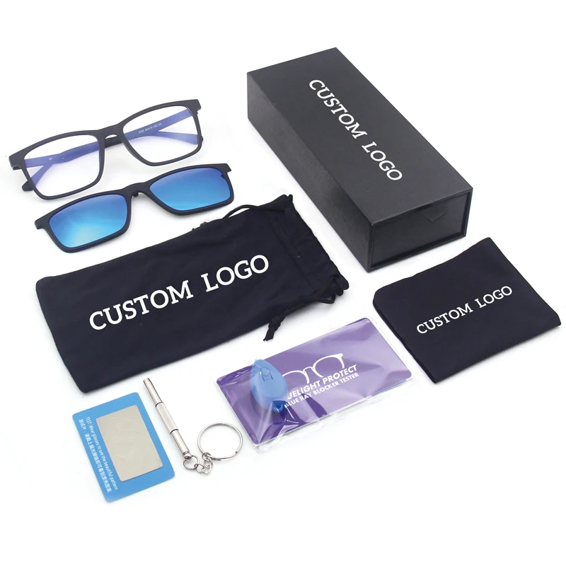

Custom private label anti blue light blocking sun glasses clip on sunglasses with eyeglasses case
