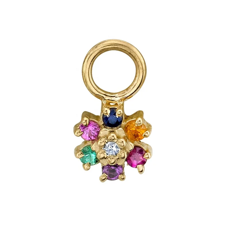 

Custom 925 sterling silver gold vermeil jewelry colorful CZ flower charm for huggie hoop earrings