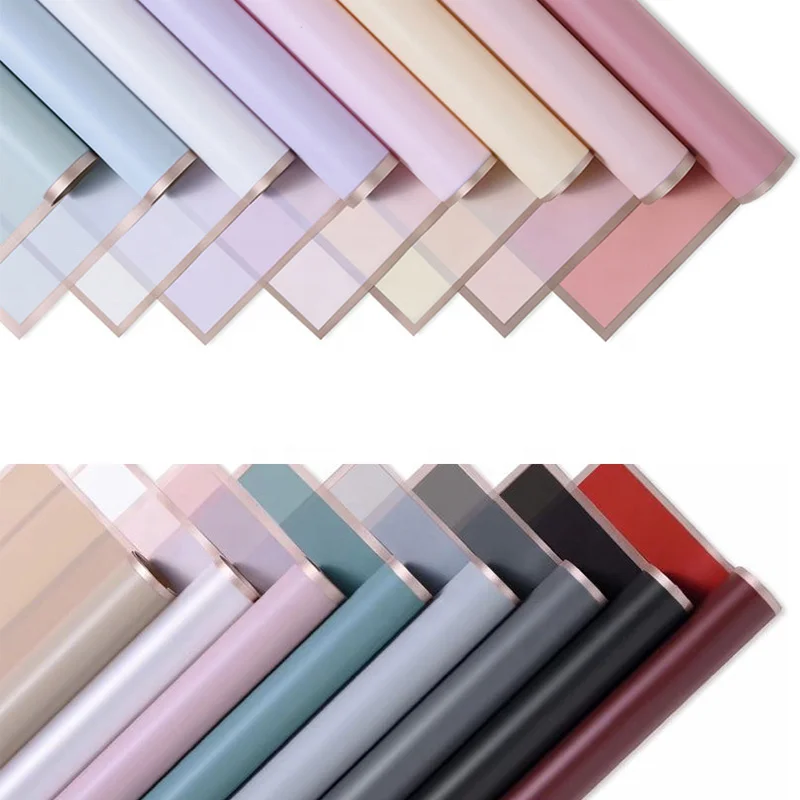 
20sheets/bag 58*58cm New Design Golden Edge Flower Wrapping Paper Waterproof Florist Paper Plastic Wrapping Film for Flower 