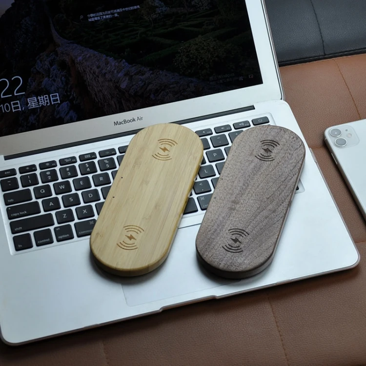 

Hot Sale Drop Shipping 2 In 1 Multi-functional Wood Bamboo Wireless Charging Wireless Charger for iPhone