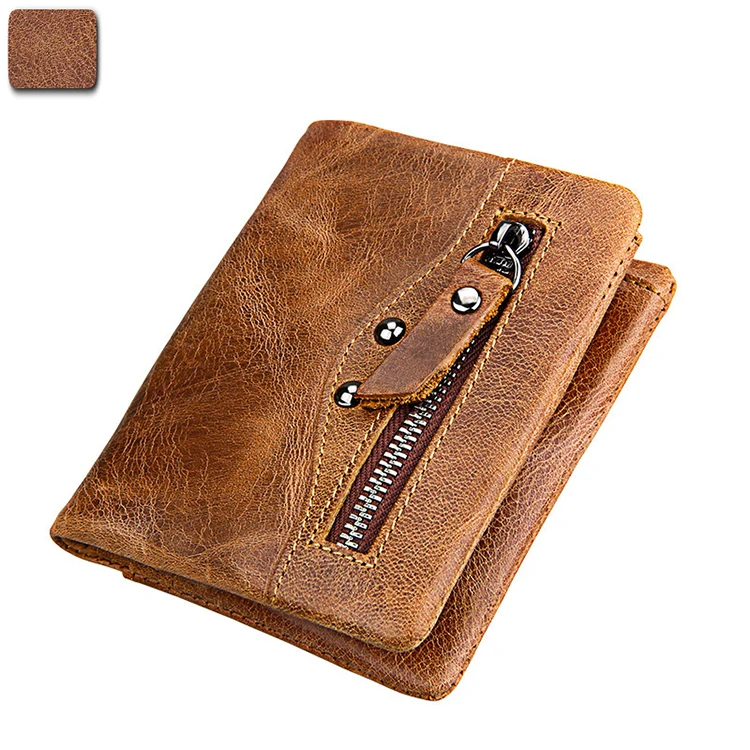 

LMW021 Customised High Quality Short Retro Brown Anti-rfid Coin Purse Genuine Leather Wallet Men