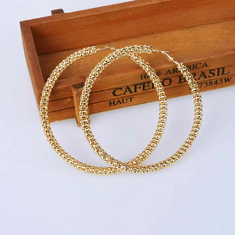 100mm Popcorn Round Big Hoop Circle Earrings Trendy Gold Plated ...