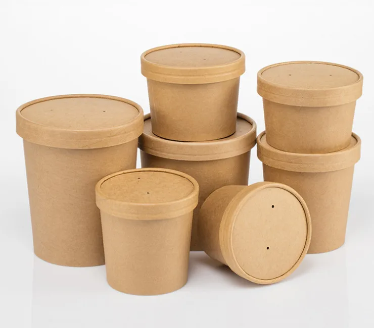 
Eco Friendly Compostable Takeaway 8oz 12oz 16oz 26oz 32oz Biodegradable PLA Kraft Paper Disposable Noodle Soup Cup Bowl with Lid 