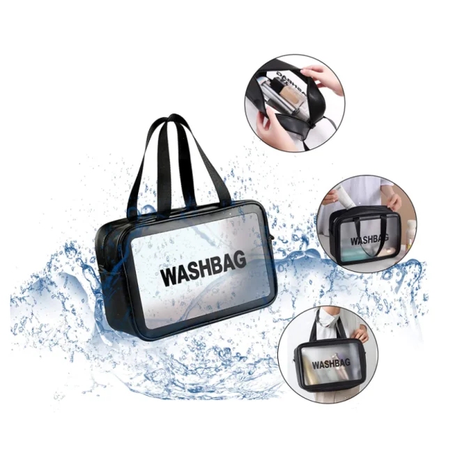 

Portable Makeup Bag for Vacation Travel wholesale PVC MakeUp Organizer Cosmetic Pouch with Great Stitching, Black,pink, white