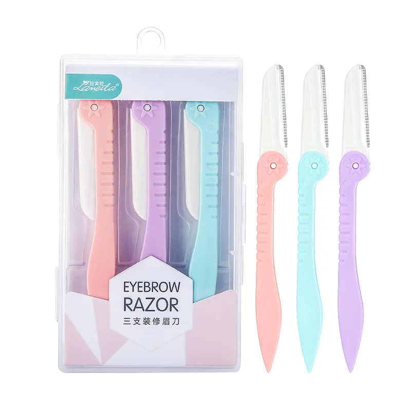 

Colorful high quality foldable stainless steel eyebrow razor with packaging box, Blue pink purple