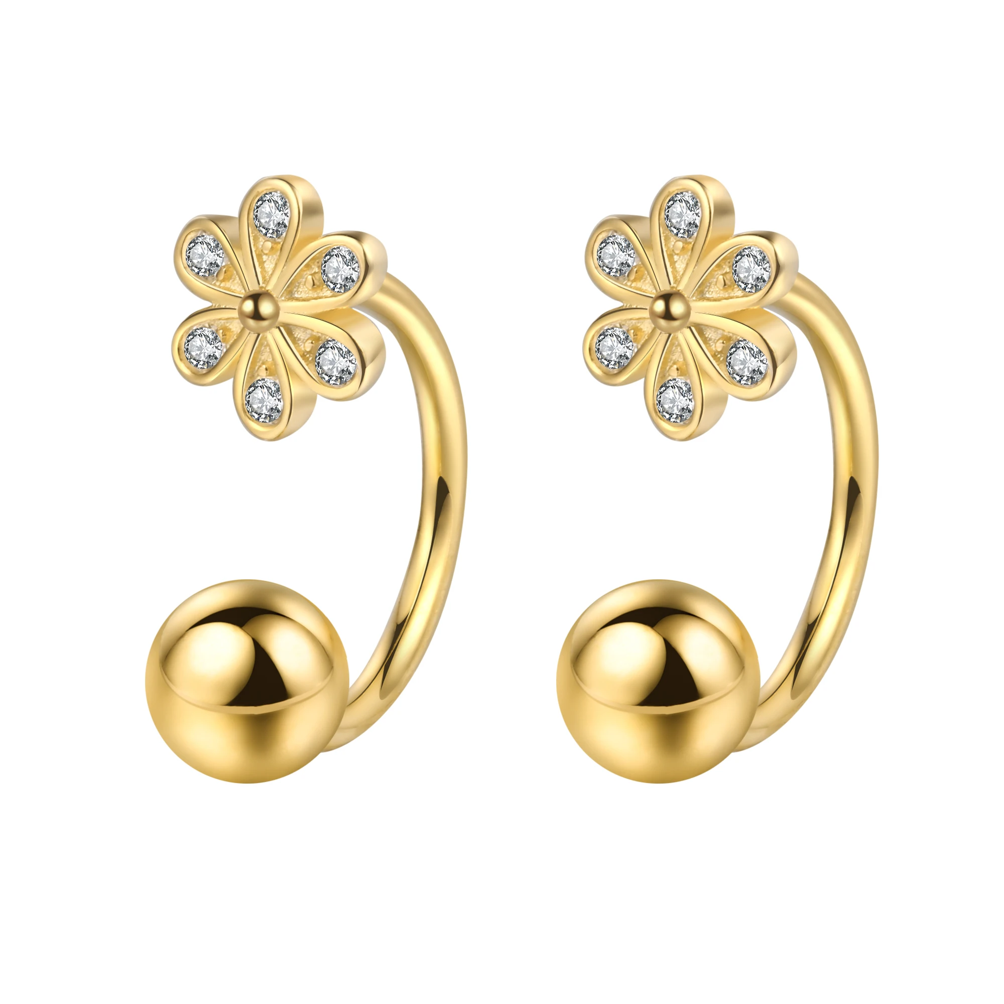 

New Trendy 925 Sterling Silver Six Petals Flower Stud Earrings No Ear Plugs Screw Piercing Jewelry Personality Gold Plated