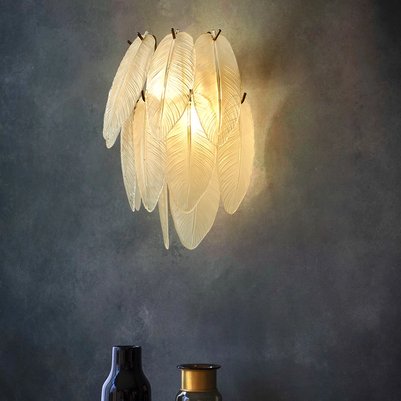 

Post Modern Luxury Art Glass Chandelier Lighting Art Feather Shade Handmade Blown Hanging Glass Pendant Lights For Home, Black