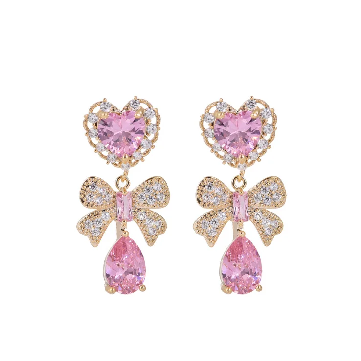 

New women's fashion women's diy crystal diamond pink earring jewelry