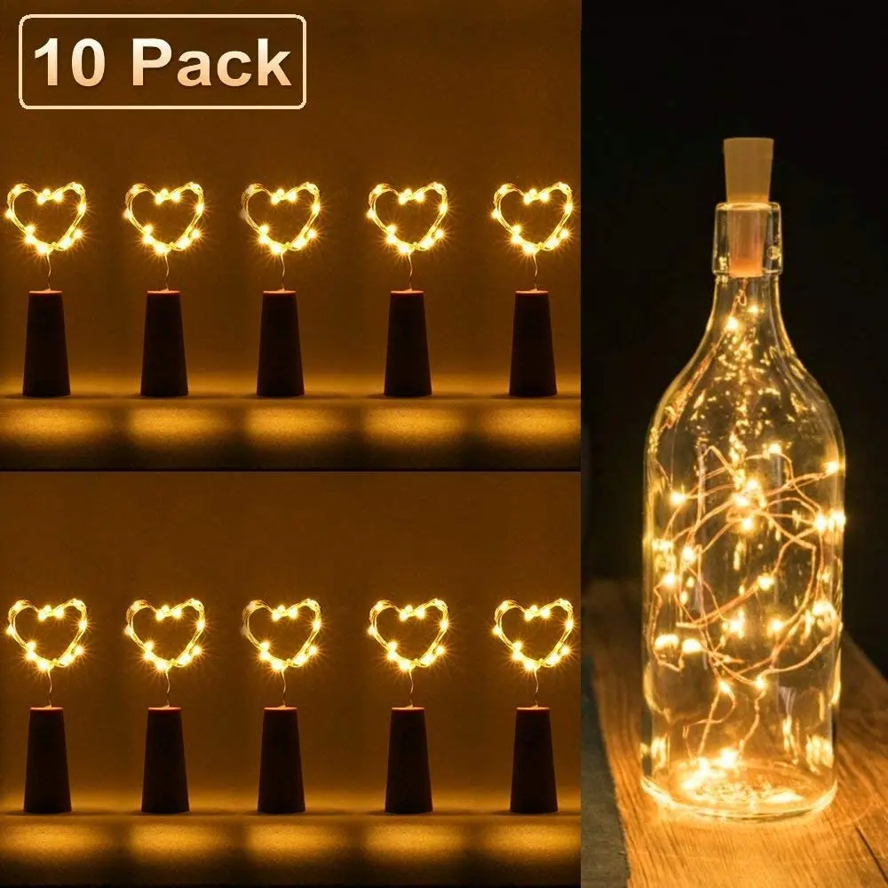 Wine Bottle Lights with Cork 10 Pack Battery Operated LED Cork Shape Silver Wire Colorful Fairy Mini String Lights