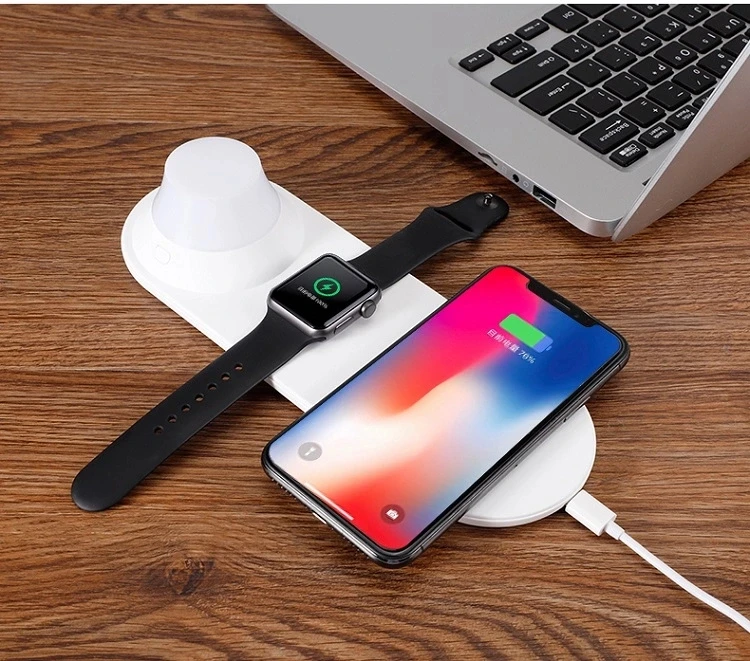 New arrivals Table Lamp 3 in 1 Wireless Charger for smart watch LED Night Lamp qi Phone