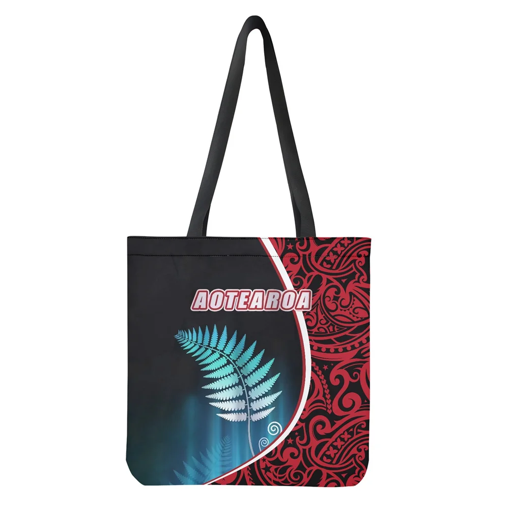 

2022 New Polynesian Tribal Maori Tattoo Silver Fern Aotearoa Print Women Shopper Bag Shopping Handbag Ladies Casual Shoulder Bag, Customized color