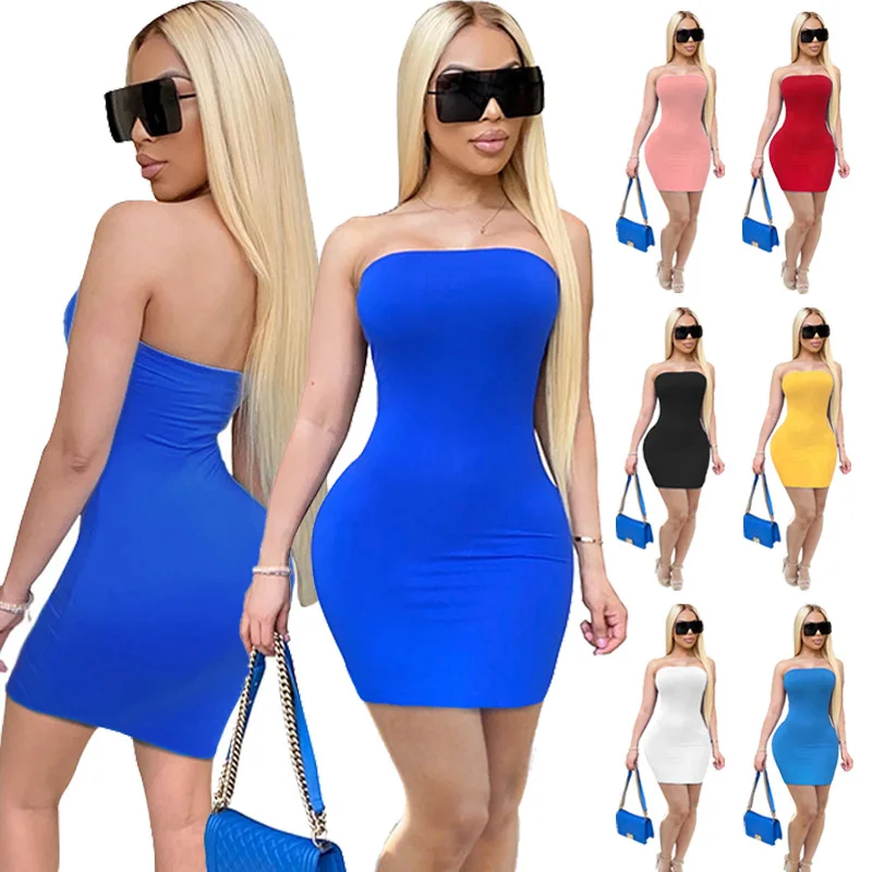 

Solid Sleeveless Tube Bodycon Dresses Women Summer Club Ladies Sexy Casual Off Shoulder Tight Short Dress, 8 colors