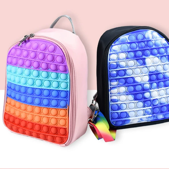 

Hot Sale unicorn Push Bubble School Bags mini kids Backpack Children Silicone Rainbow Pop Fidget small Backpack, Picture