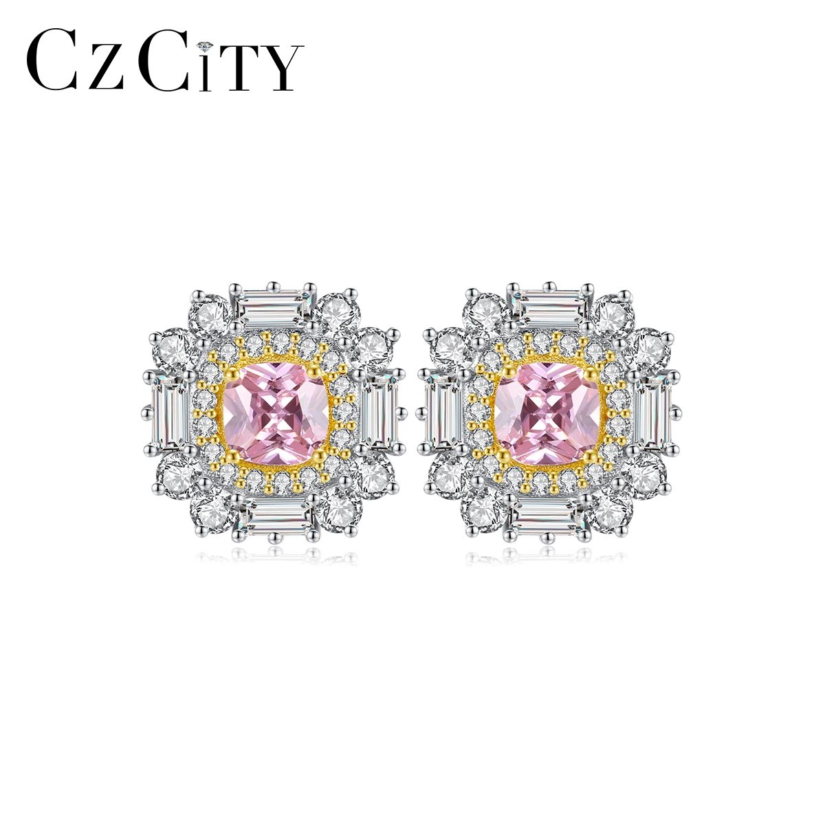 

CZCITY European Court Lady Boho Statement Fashion Gold Plated Stud 925 Sterling Silver Luxury Woman Jeweller Earring Jewelry