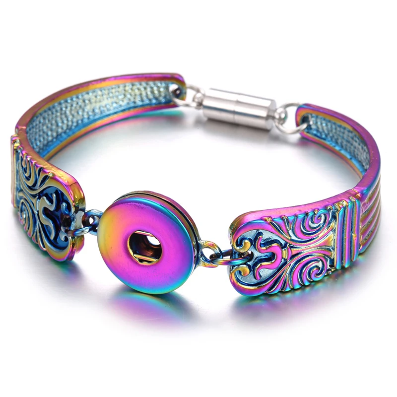 

Colorful Snap Bracelet Bangle Fit Flower 20MM 18MM Buttons Jewelry Magnetic Metal Snap Button wristband Women Men