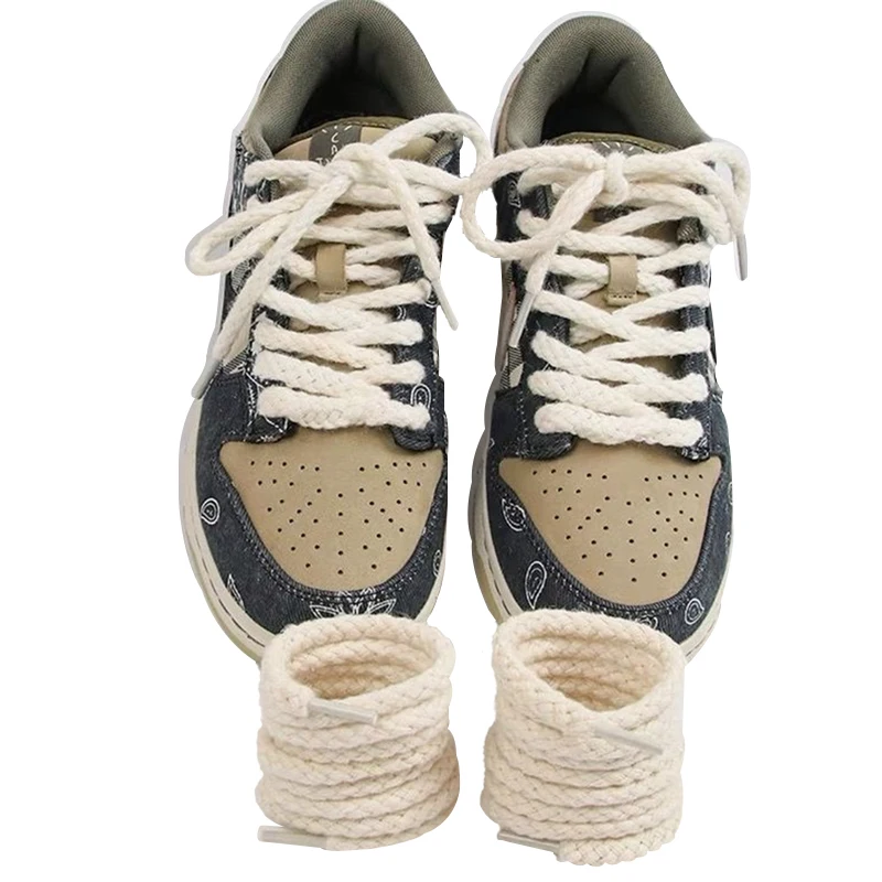 

Wholesale 2021New Cotton Shoe Laces Linen Weave Round Shoelaces Women Men Pattern High-top Canvas Sneakers Board Shoe Laces, Beige/black
