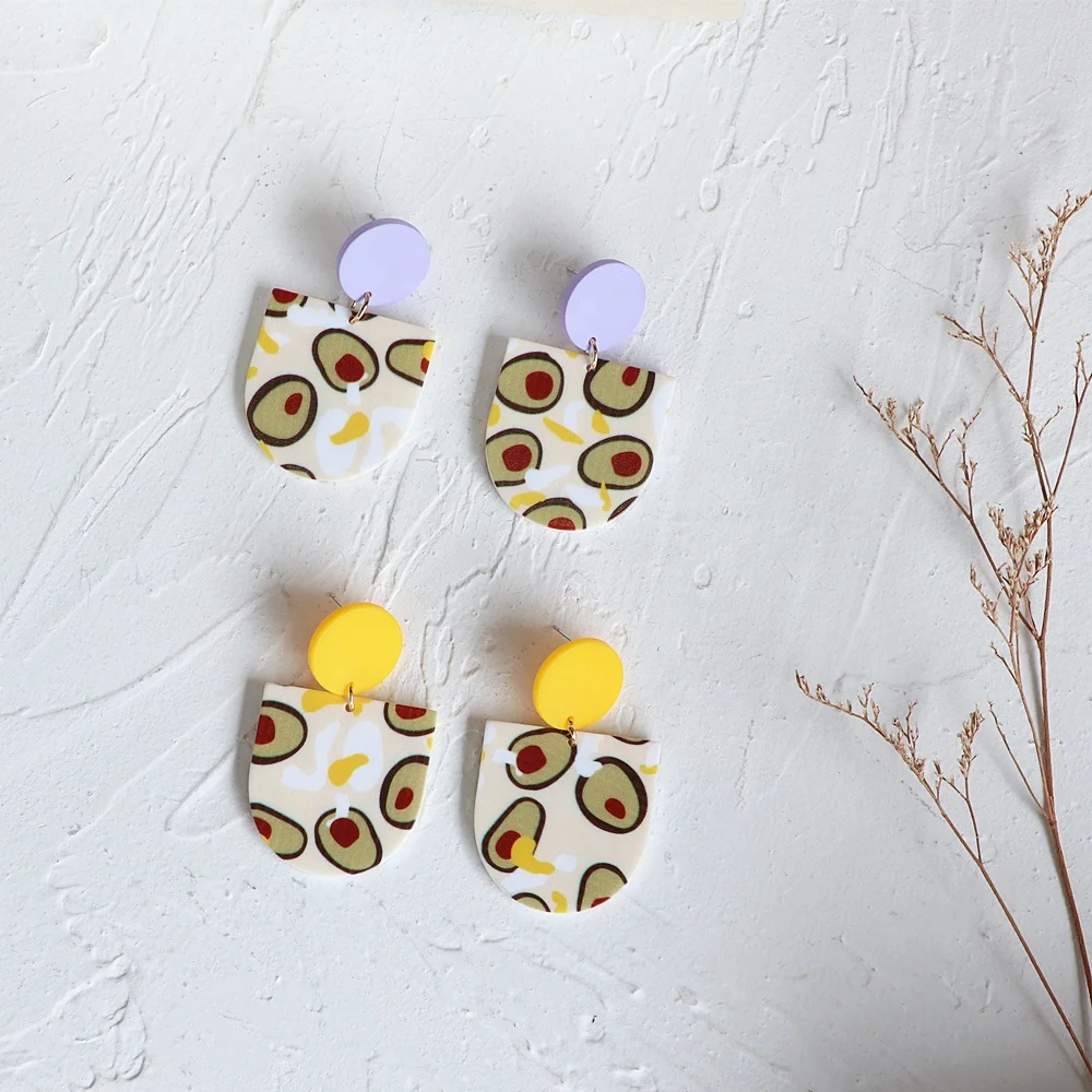 

JUHU New Fashion Hot Sale Colorful Print Geometric Natural Romantic Cute Hang Drop Acrylic Earrings For Girl Party Jewelry