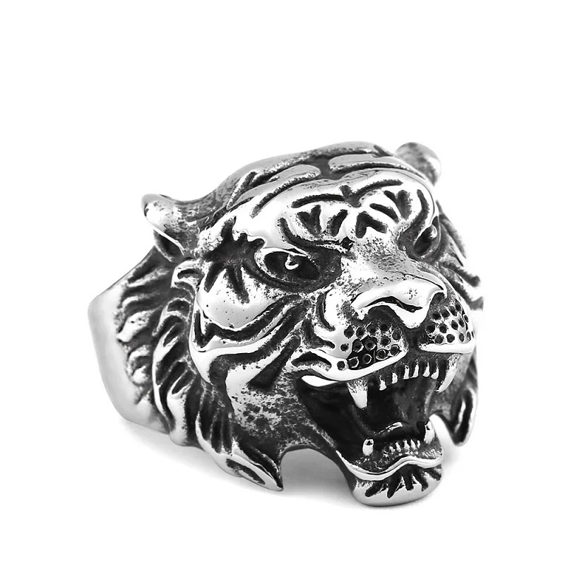 

Antiquated Ring Retro Decoration Chrome Punk Style Animal Design Tiger Rings