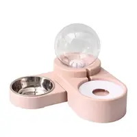 

Pet Supplies Dog Cat Double Bowl Dog Food Bowl Non-wet Mouth Drinking Bowl Bubble Automatic Waterer Pink