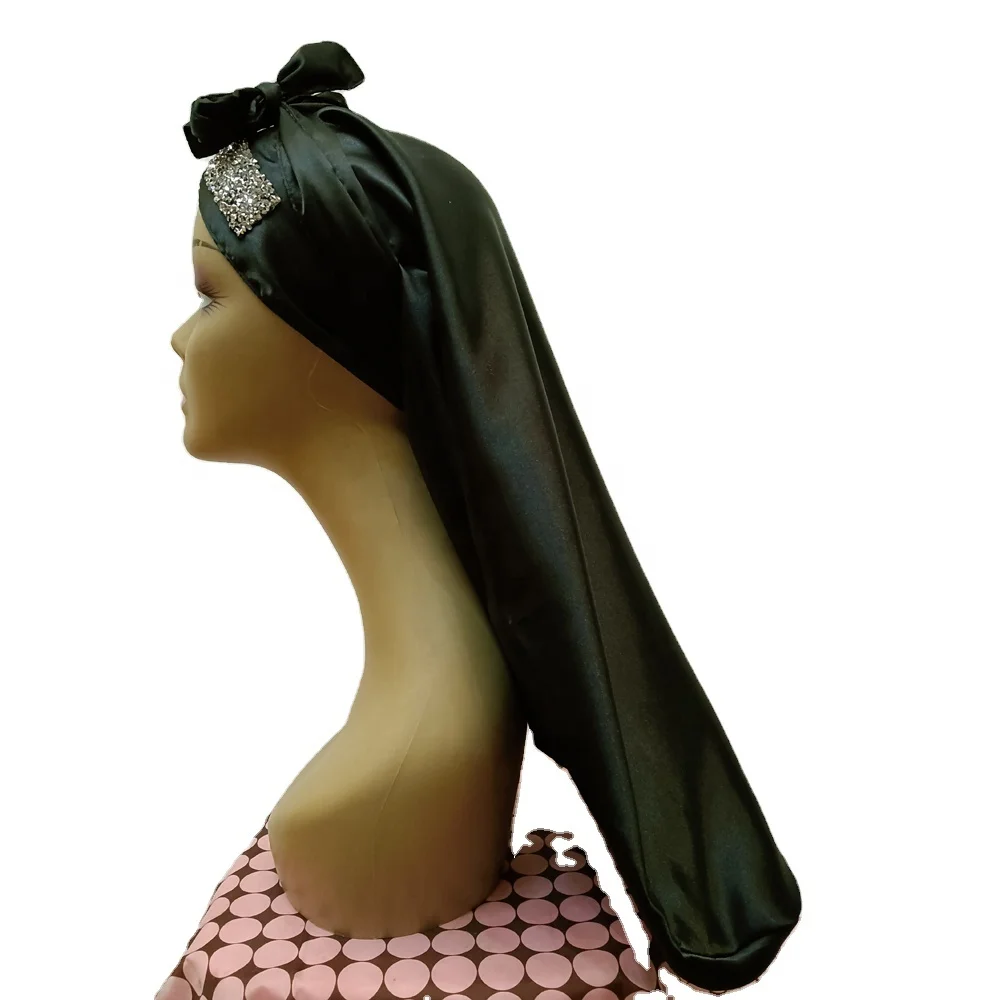 

Customize Rhinestone Silk Bling Bonnet with Adjustable Tie Head Wrap Braids Hair Night Hat Sleep Caps, Customized