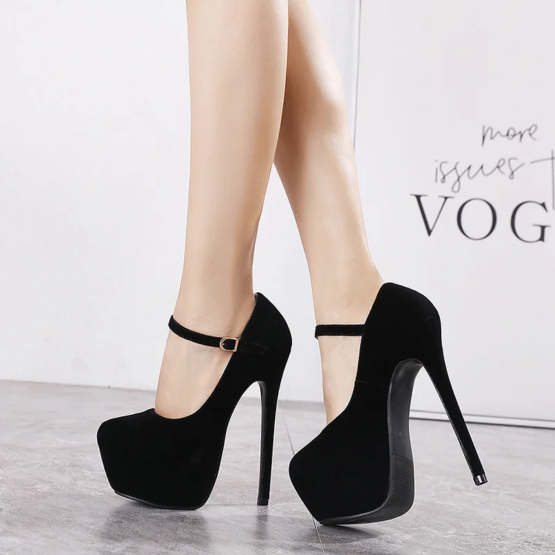 

Spring summer fashion faux suede super high stiletto heel platform women single shoes pointed toe lady Mary Jane pumps