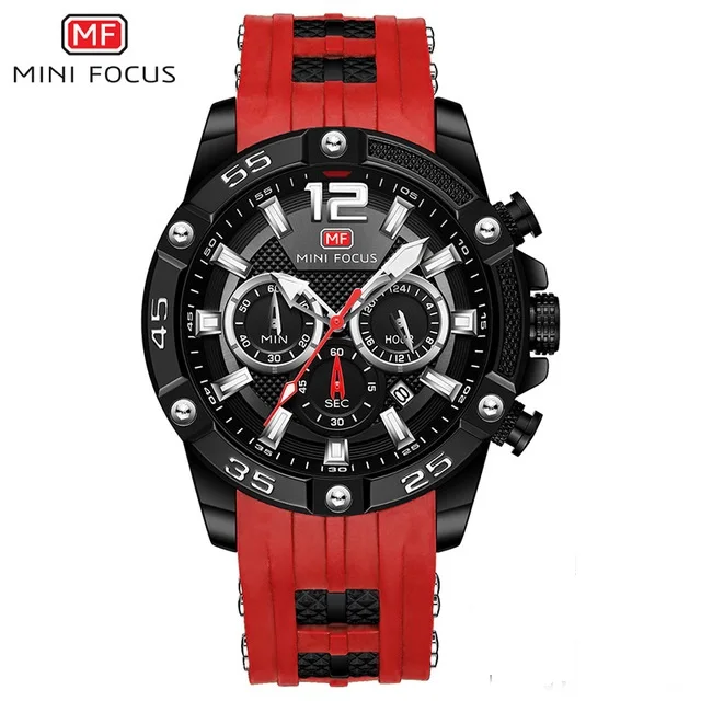 

MINIFOCUS Watch Brand Luxury Analog Quartz Sport Men Watches Mens Silicone Waterproof Date Fashion WristWatch Relogio Masculino, 4-color
