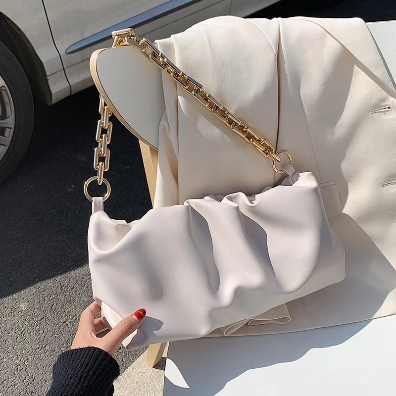 

Wholesale Ruched Pillow Cloud Bags Vegan Leather Pouch Chain Shoulder Purse Fancy Handbags for Women