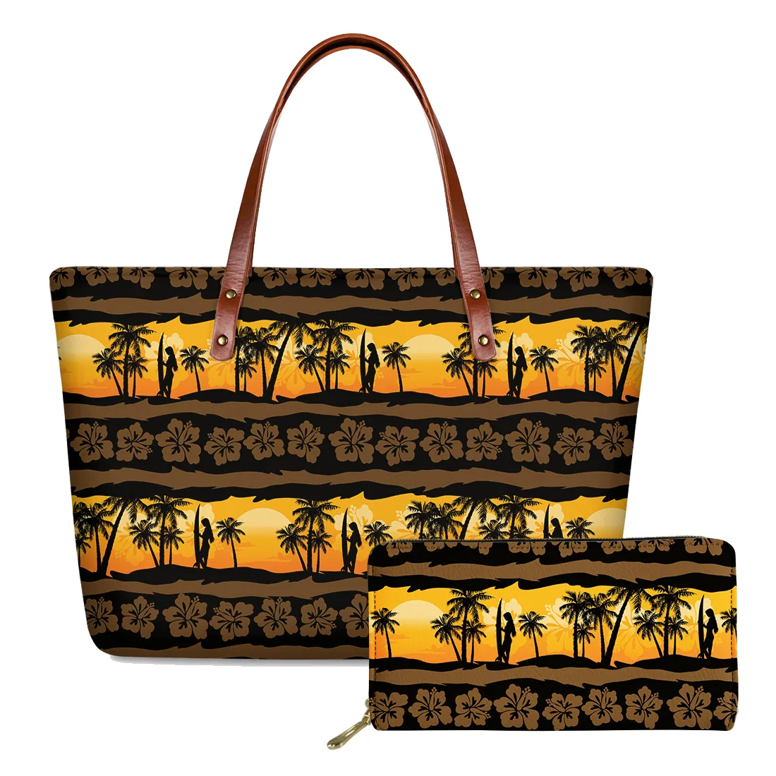 

Coconut Tree Sunset Polynesian Hibiscus Ladies Wallets and Purses Women Tote Bag Women Hand Bags Luxury Famous Brands Handbags, Accept custom made